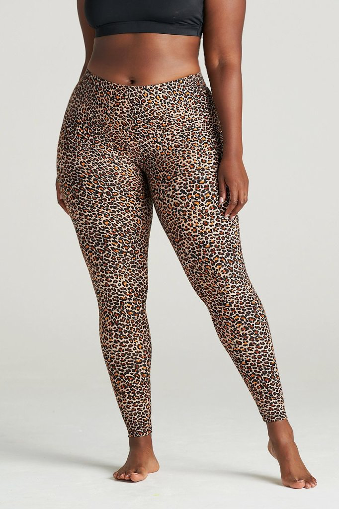 Supersoft Mid Rise Full-Length Active Workout Leggings Brown Cheetah Yoga  Pants Reg & Plus Size