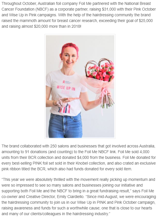 Foil Me Raise $31,000 for Breast Cancer Awareness