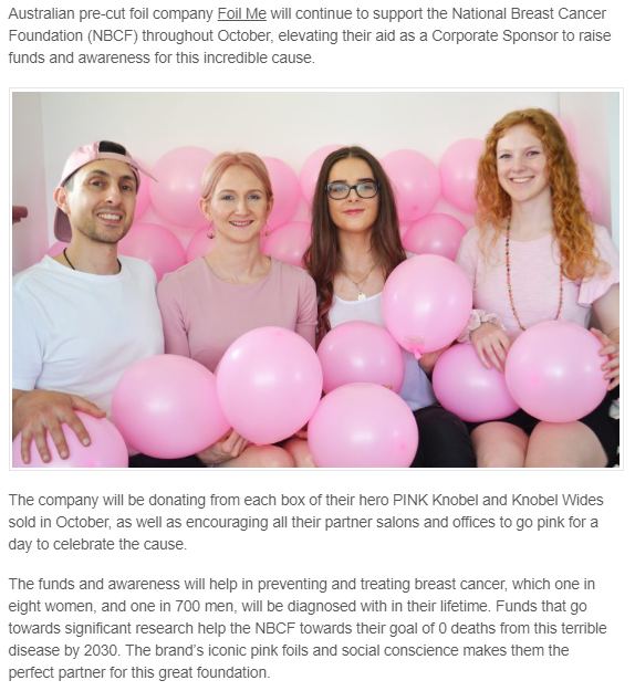 Foil Me Becomes Corporate Partner for Breast Cancer Awareness