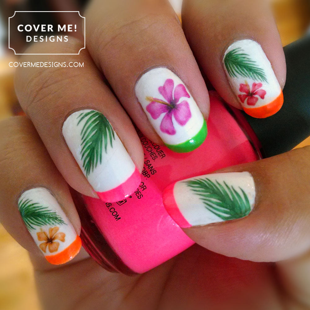 hawaiian flower nail design