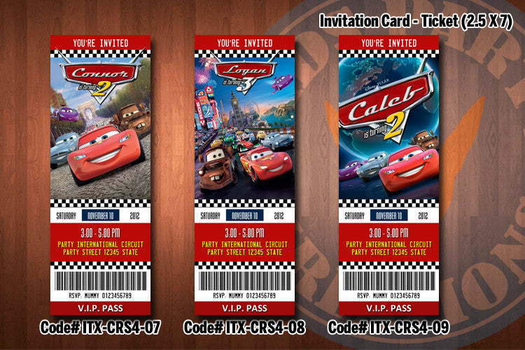 CARS ticket Invitations, McQueen invitation, Mater ...