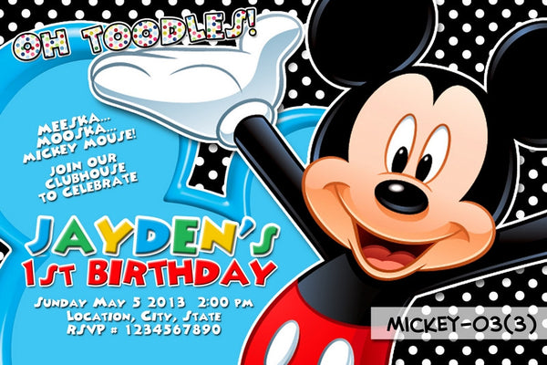 Mickey Mouse Invitation In Digital File For Mickey Mouse Birthday