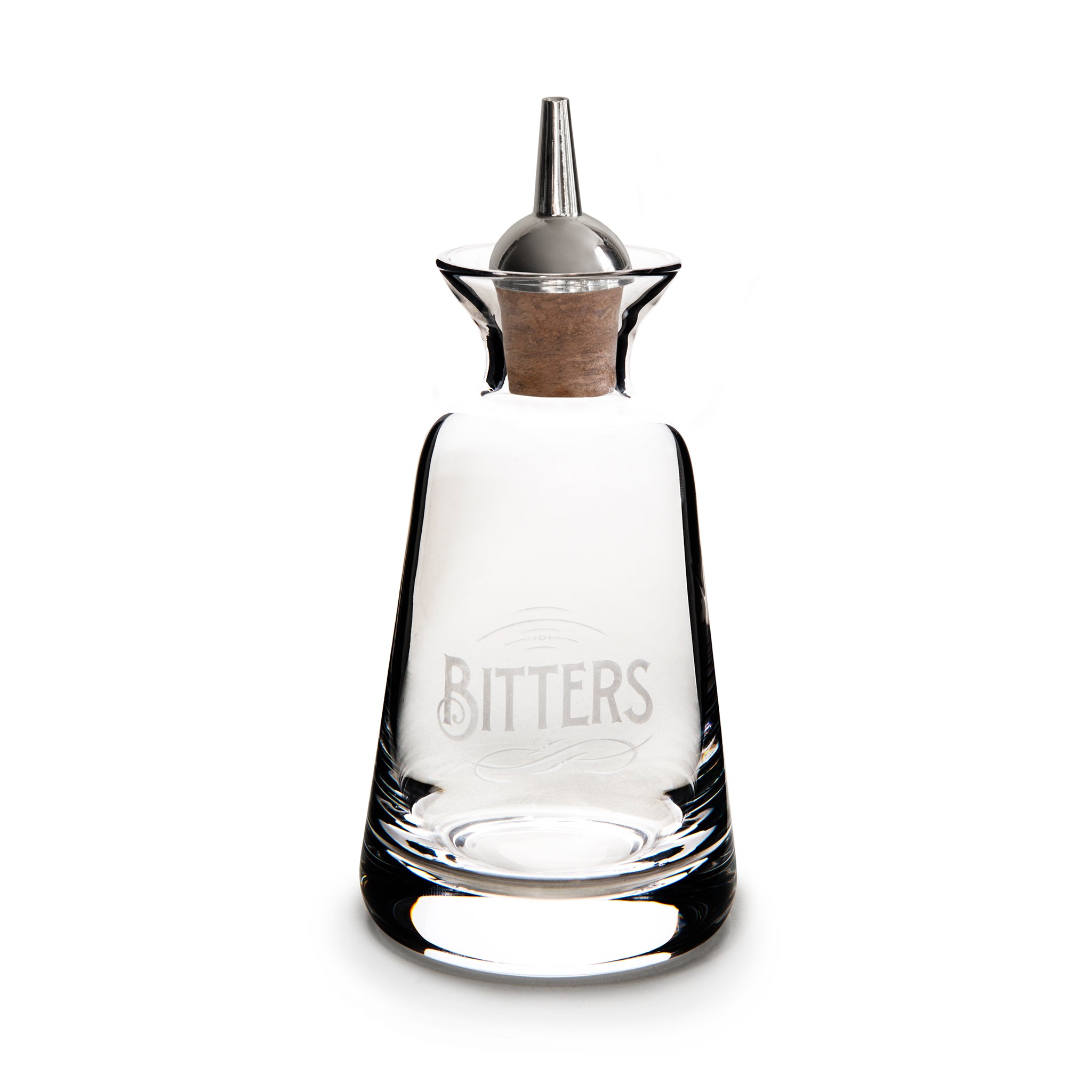 FINEWELL™ BITTERS BOTTLES ENGRAVERS STYLE BITTERS – SILVER-PLATED DASHER TOP / 3oz (90ml)