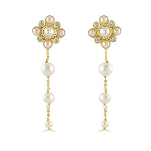 Bold statement wedding earrings with freshwater pearls and cubic zirconia stones