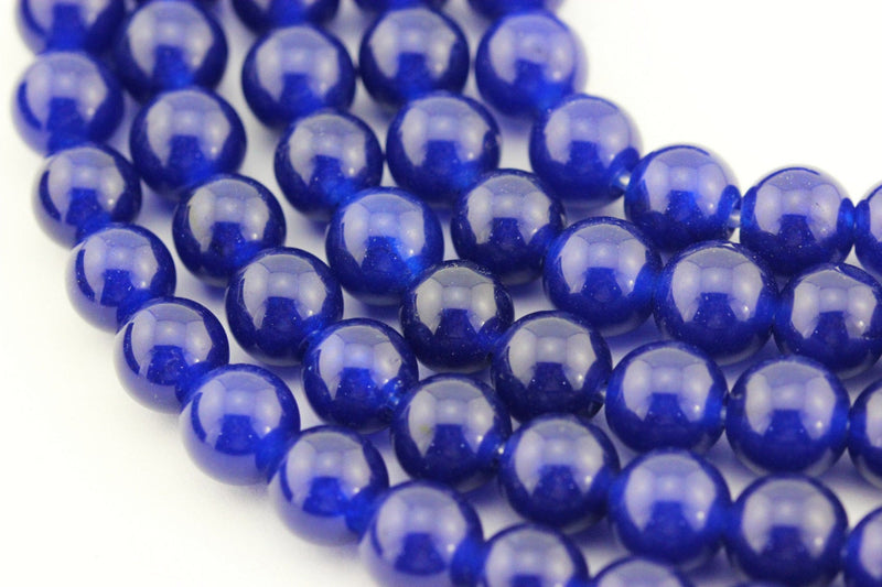 large hole blue dyed jade smooth round beads