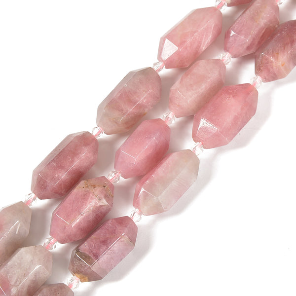 Faceted Natural Pink Rose Quartz Beads Gemstone Heart From Madagascar 15.5