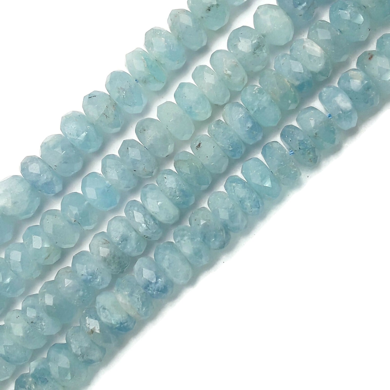 Natural Aquamarine Faceted Rondelle Beads Size Approx 6-8x10mm 15.5