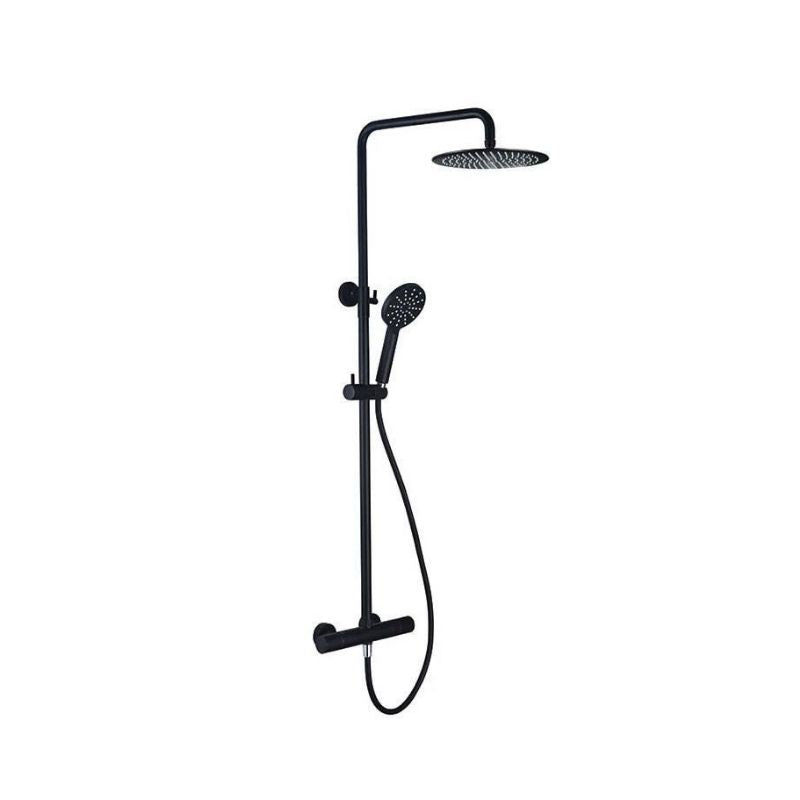 Kartell Nero Round Thermostatic Exposed Bar Shower w/ Overhead Drencher & Sliding Handset - Panel Company product image