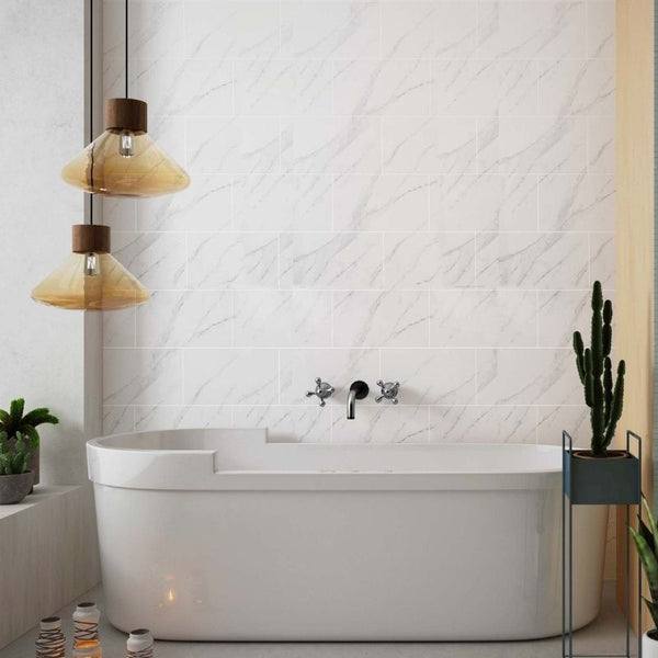 Buy White Carrara Marble Tile Effect | Panel Co |