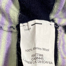 Load image into Gallery viewer, J Crew M Sweater Navy Blue Green Purple Stripe 100% Merino Wool Crew Neck Cozy
