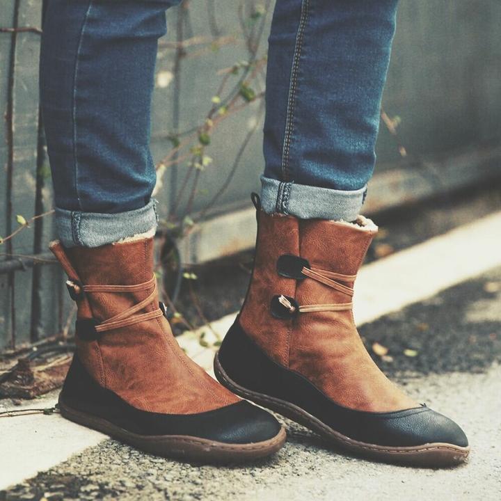 round toe flat ankle boots