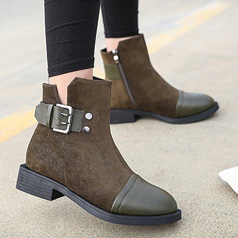 women flocking booties casual adjustable buckle shoes