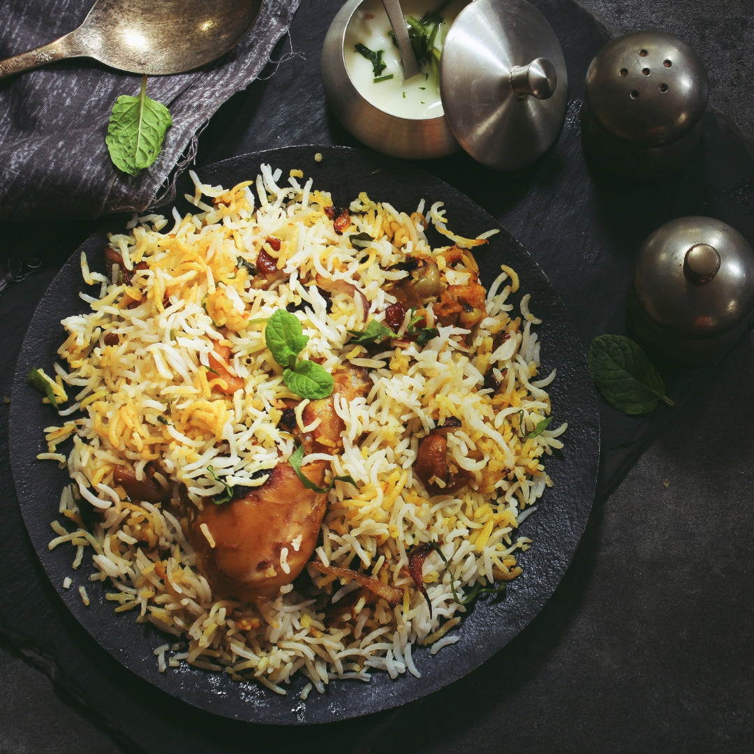 Plate of rice with chicken