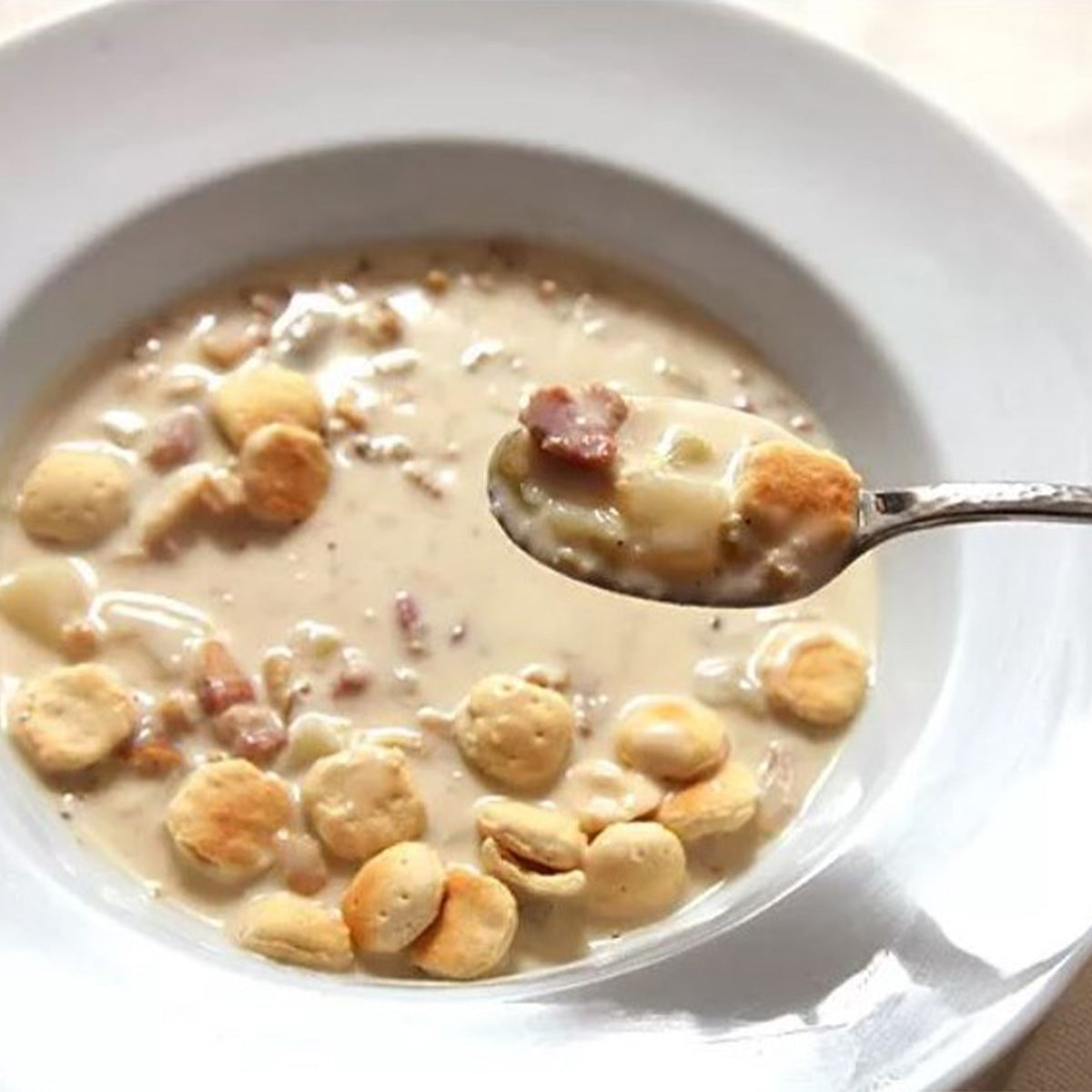 Bowl of clam chowder soup