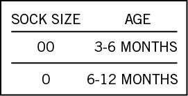 MeMoi infant sock size chart 5058