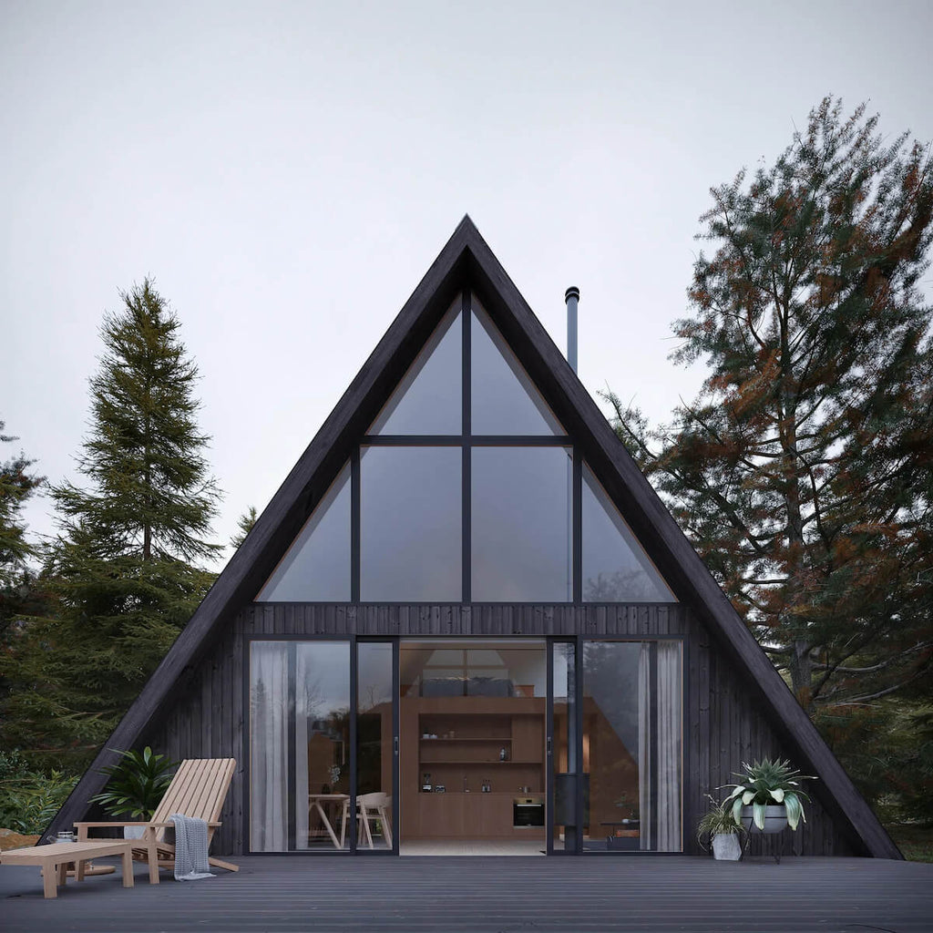 How much does it cost to build a custom home: front view of DEN's A-Frame House