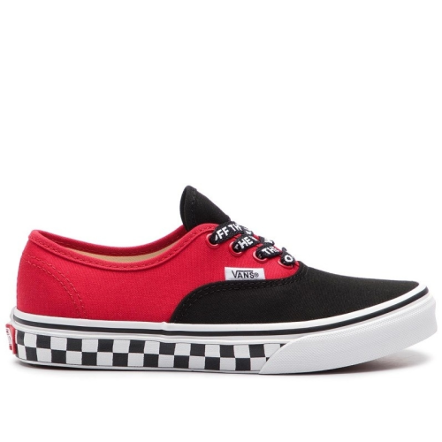 red black and white vans with straps