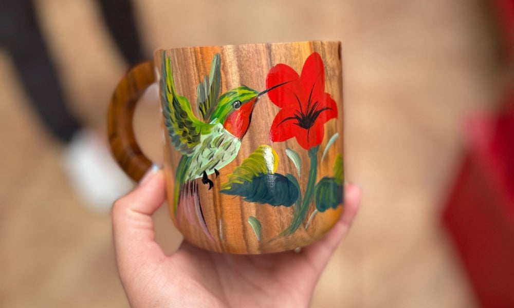 Hand-Painted Costa Rican Coffee Stand - Coffee with Hummingbirds