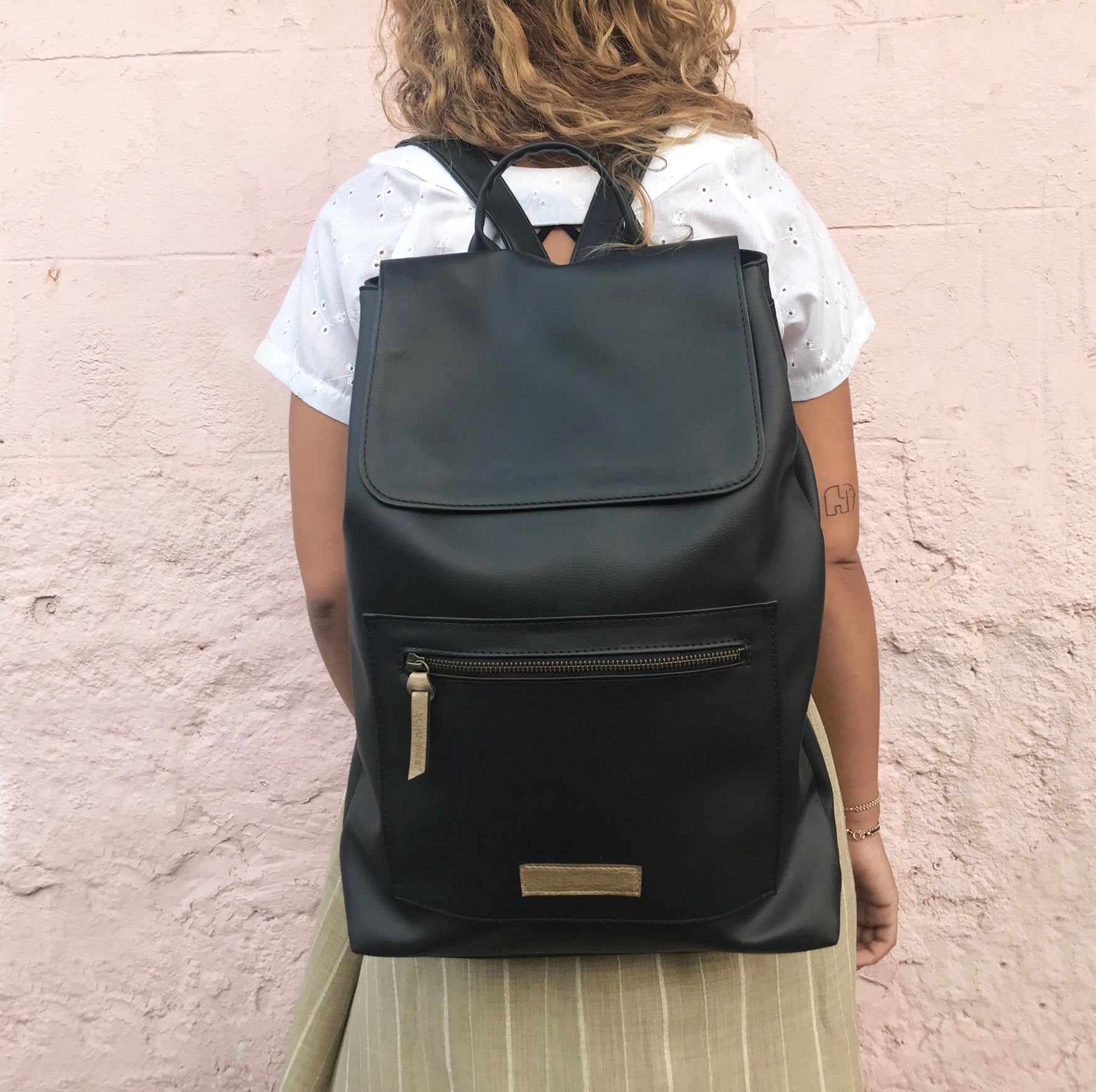 vegan leather backpack laptop