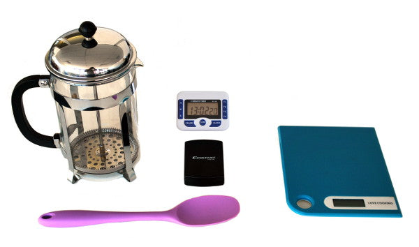 French Press Coffee Plunger With Spoon, Scale & Timer