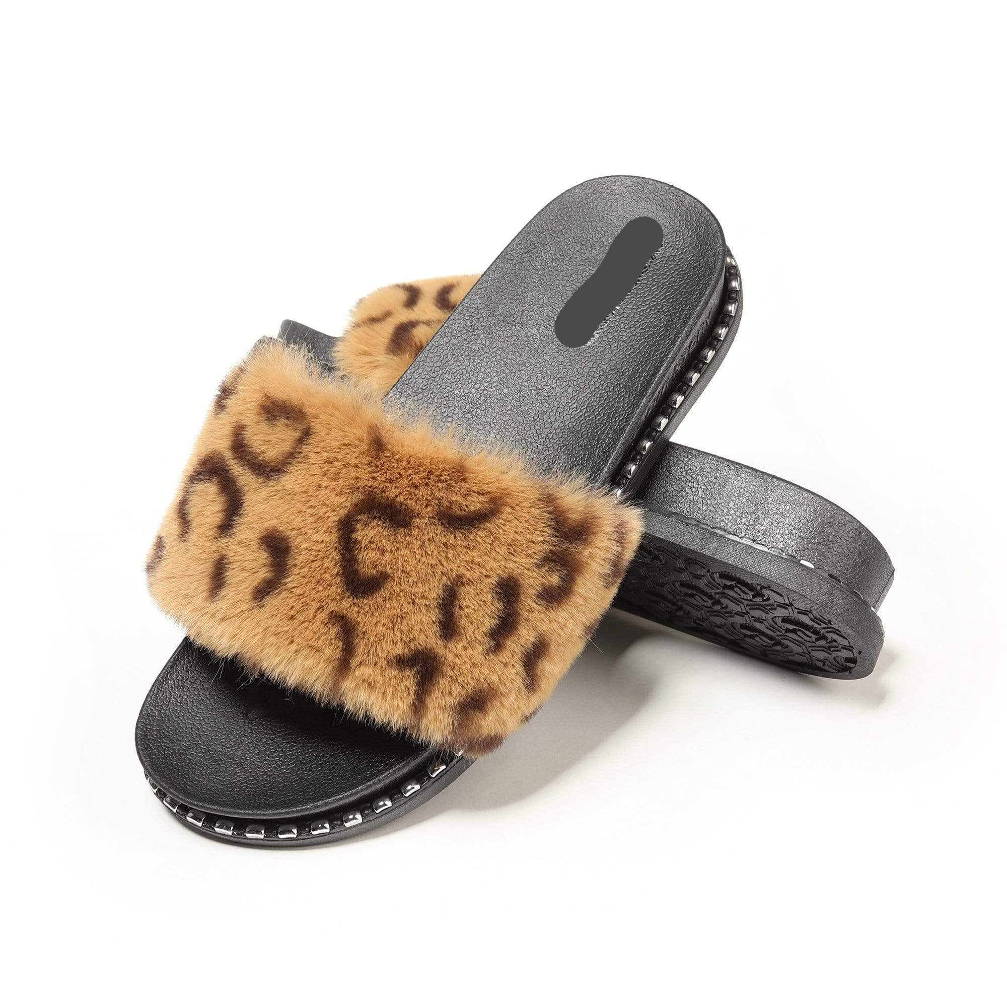 womens faux fur slides