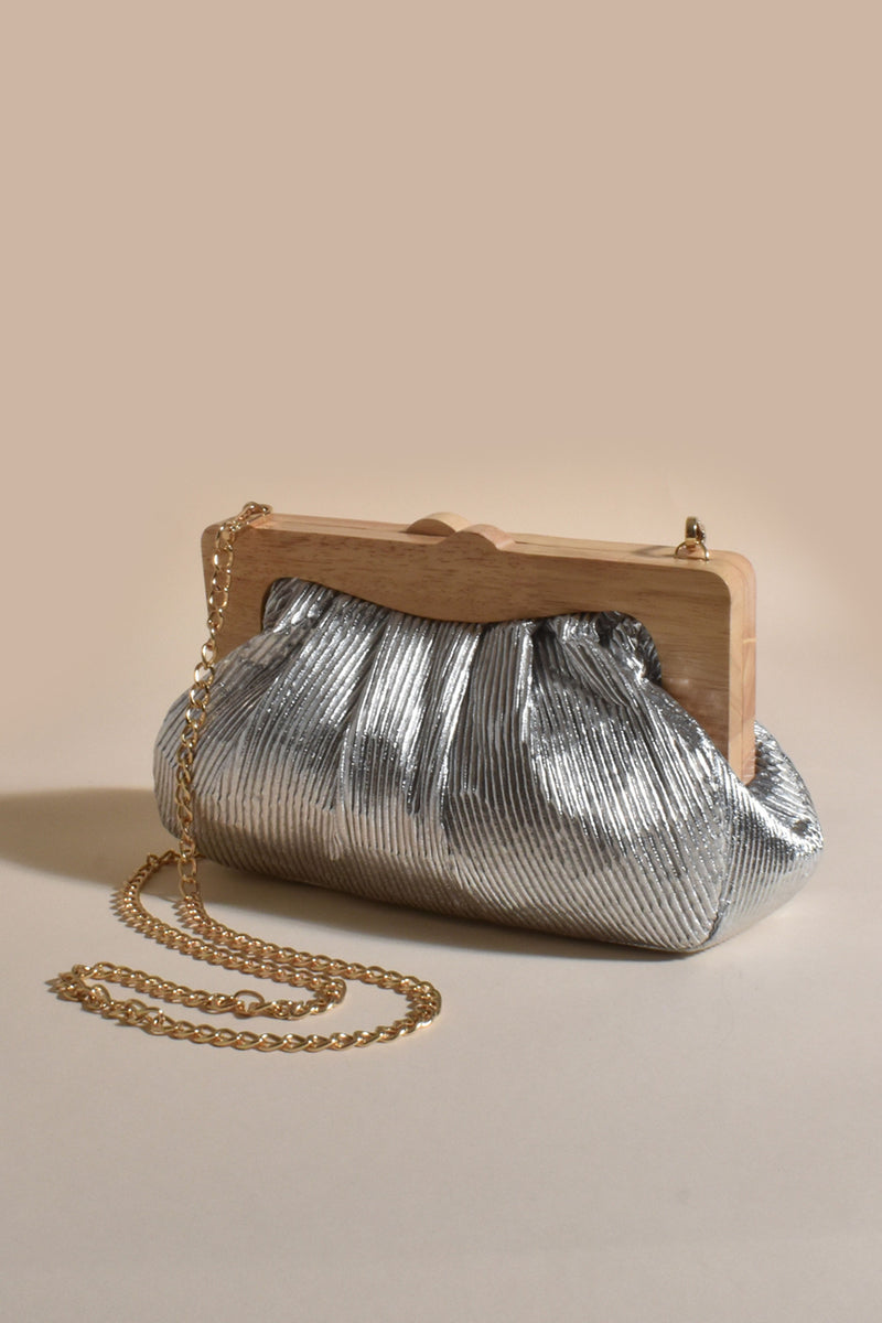 ADORNE ACCESSORIES Megan Timber Frame Pleat Clutch Silver – Smoke ...