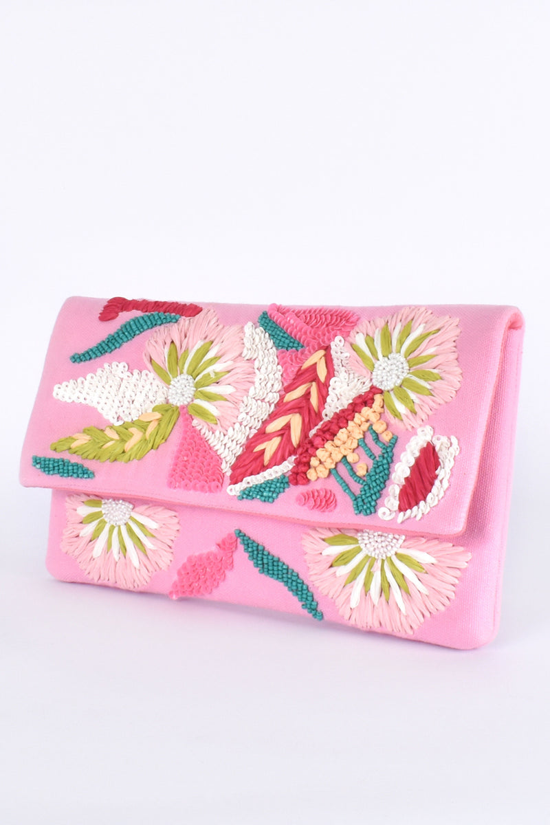 ADORNE ACCESSORIES Stitched Flower Bead Flap Over Clutch - Pink – Smoke ...