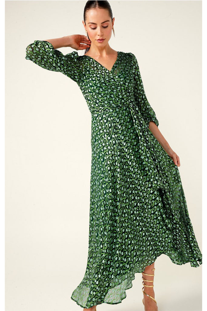 SACHA DRAKE Wonderland Silk Maxi Gown Wrap - Emerald Poppy – Smoke ...