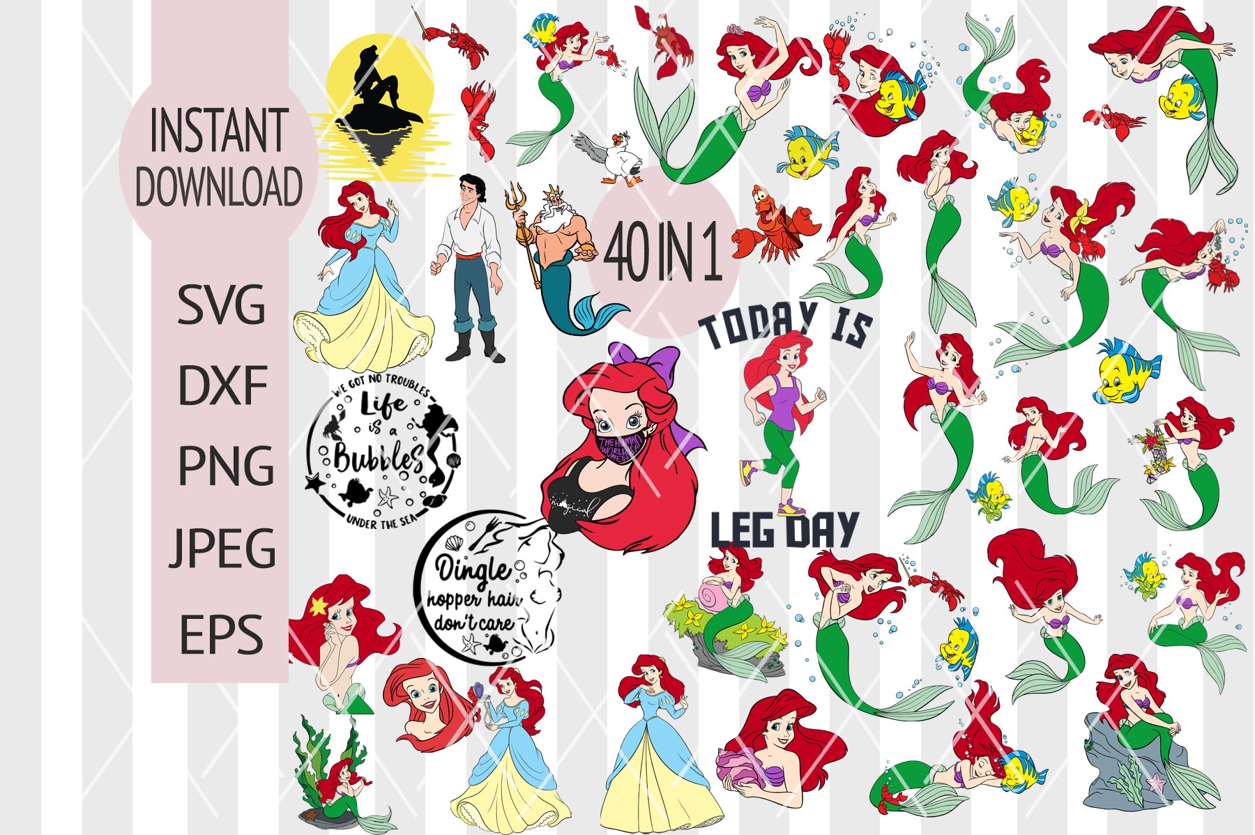 Ariel Little Mermaid Disney Bundle The Cut File Set Including Svg Dxf Main St Magic Shop