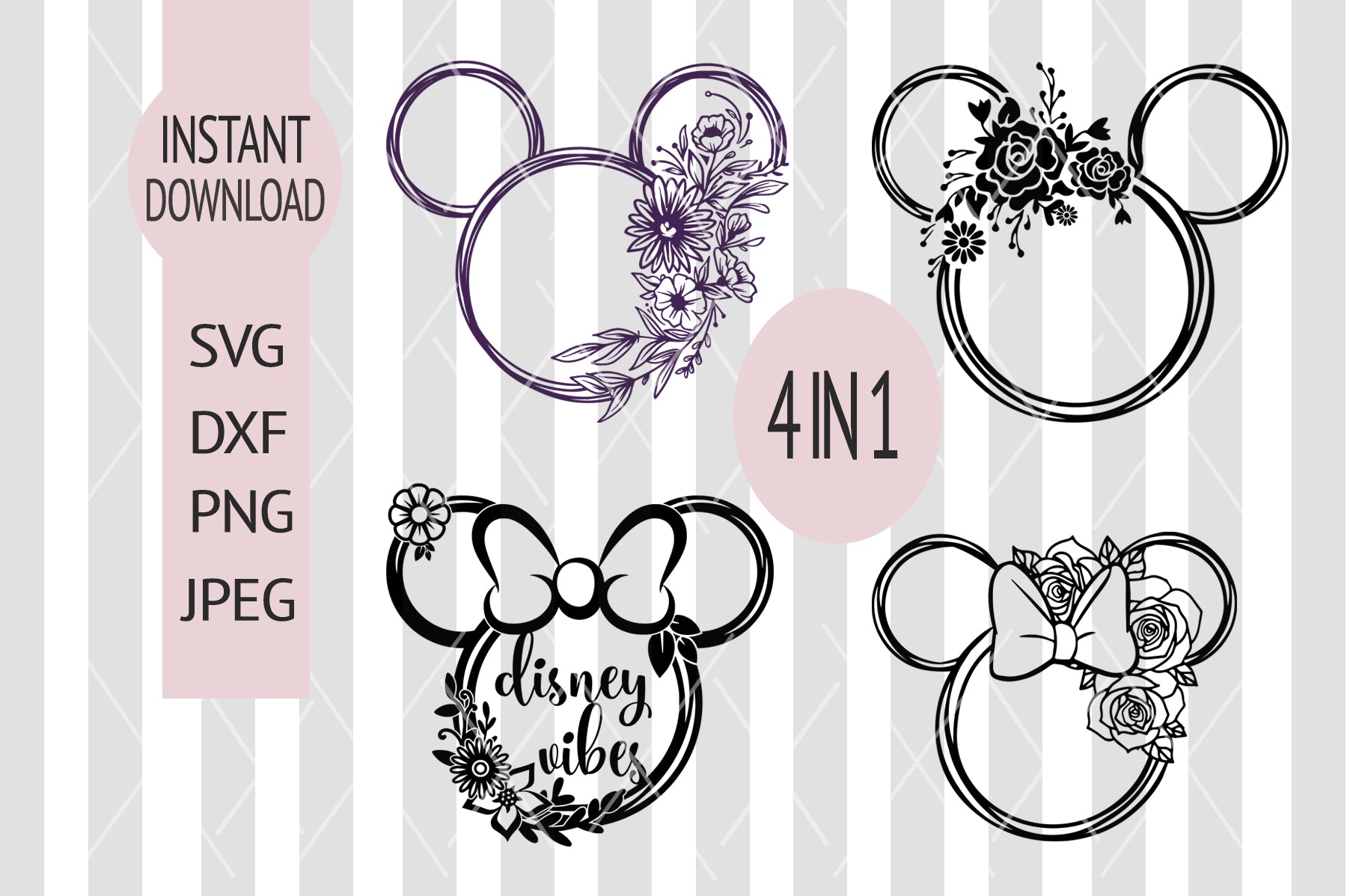 Download Disney Minnie Mouse Floral Wreath Set Svg Cute Digital Download Cu Main St Magic Shop