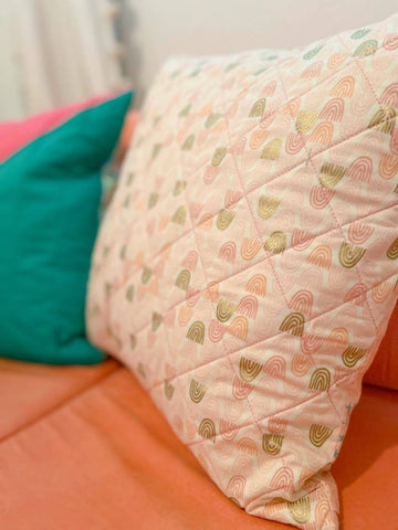 Pink Rainbow Quilted Pillow Cover