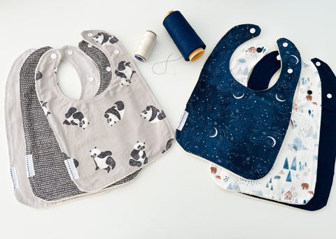 grey and blue baby bibs