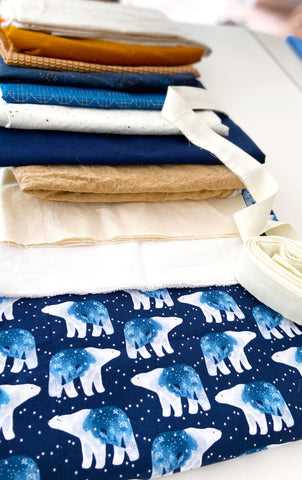 blue, neutral, polar bear quilt fabric