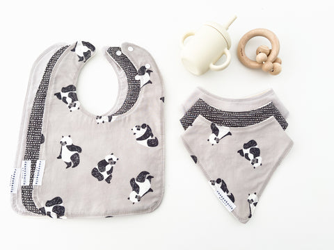 panda fabric baby bib set