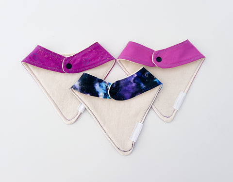 purple supernova handmade baby girl bib set