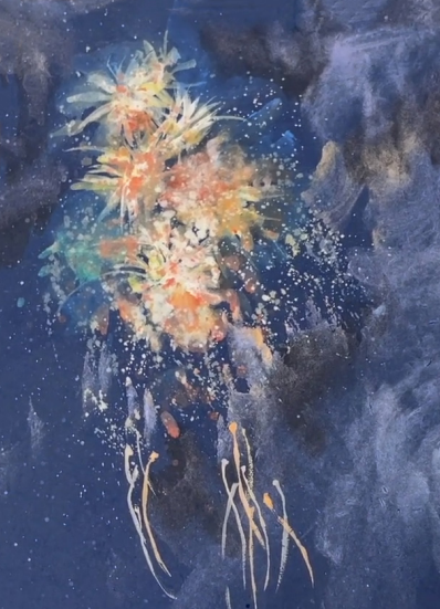 Fireworks on Navy Colored Xuan Paper
