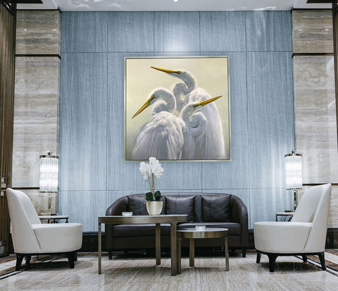 egrets in hotel interior
