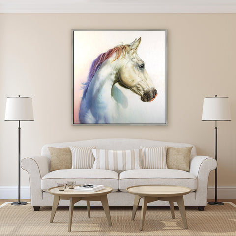 Spirit Horse hanging in neutral interior above sofa