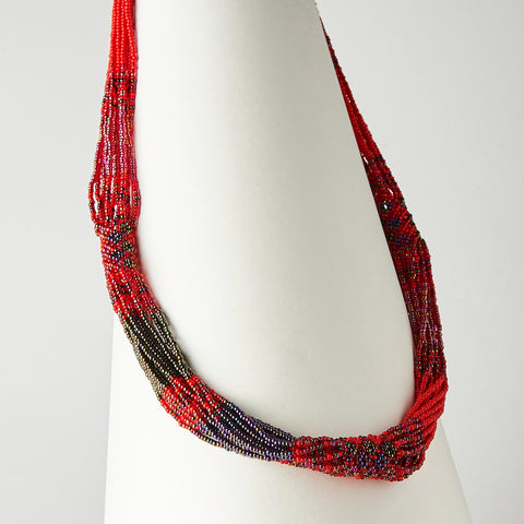 Elegant red beaded necklace, made and handcrafted from sustainable materials
