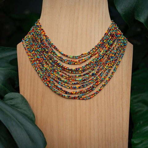 Sugar and Spice beaded Necklace multi-strand rainbow red blue orange yellow green native american jewelry  Mother Sierra