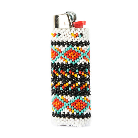 stylish handmade beaded lighter case gumdrops white orange red yellow black teal beaded lighter case sleeve jewelry close up accessory