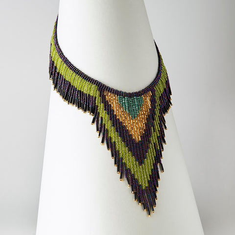 Olive Dip green gold purple handmade beaded necklace choker fleko native american jewelry