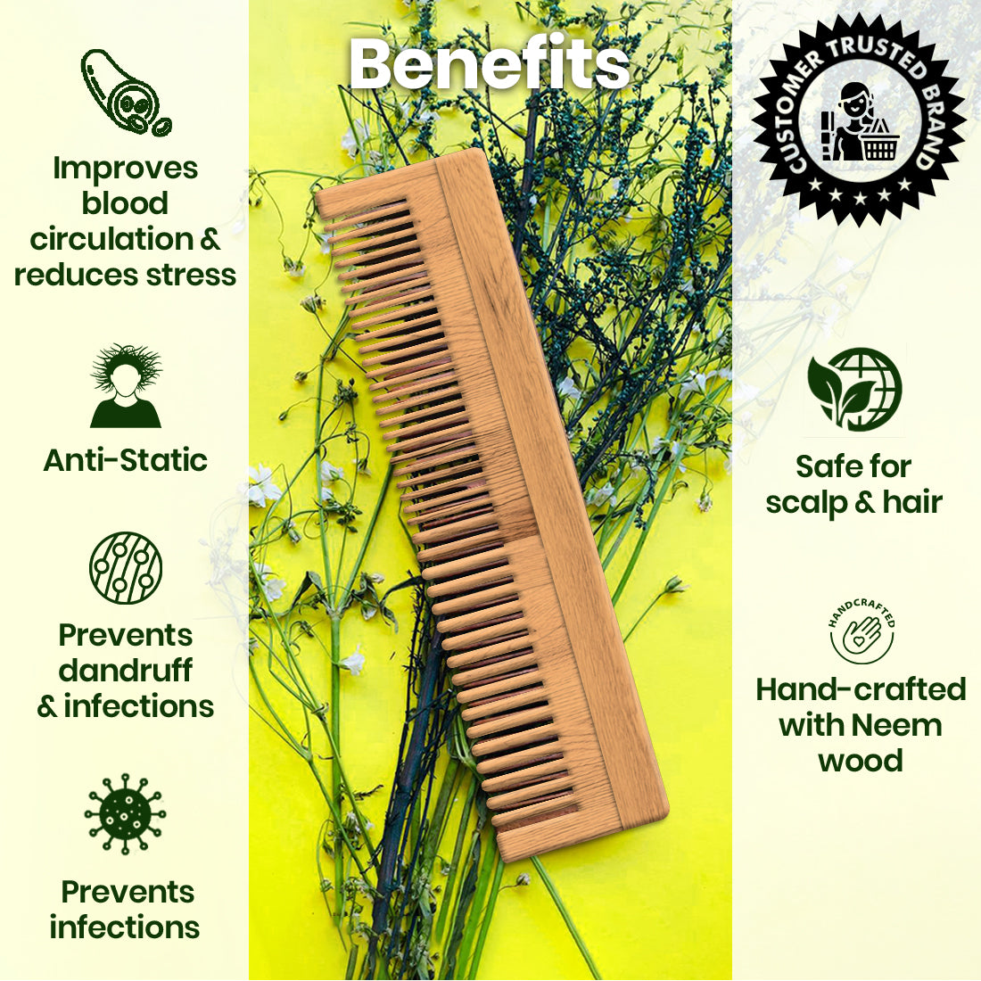 Buy Herbal Brews  Desi Neem Wooden Comb for Women  Men  Hair Growth   AntiBacterial Dandruff Remover  Hair Styling Comb  Handcrafted  Designer Online at Low Prices in India  Amazonin