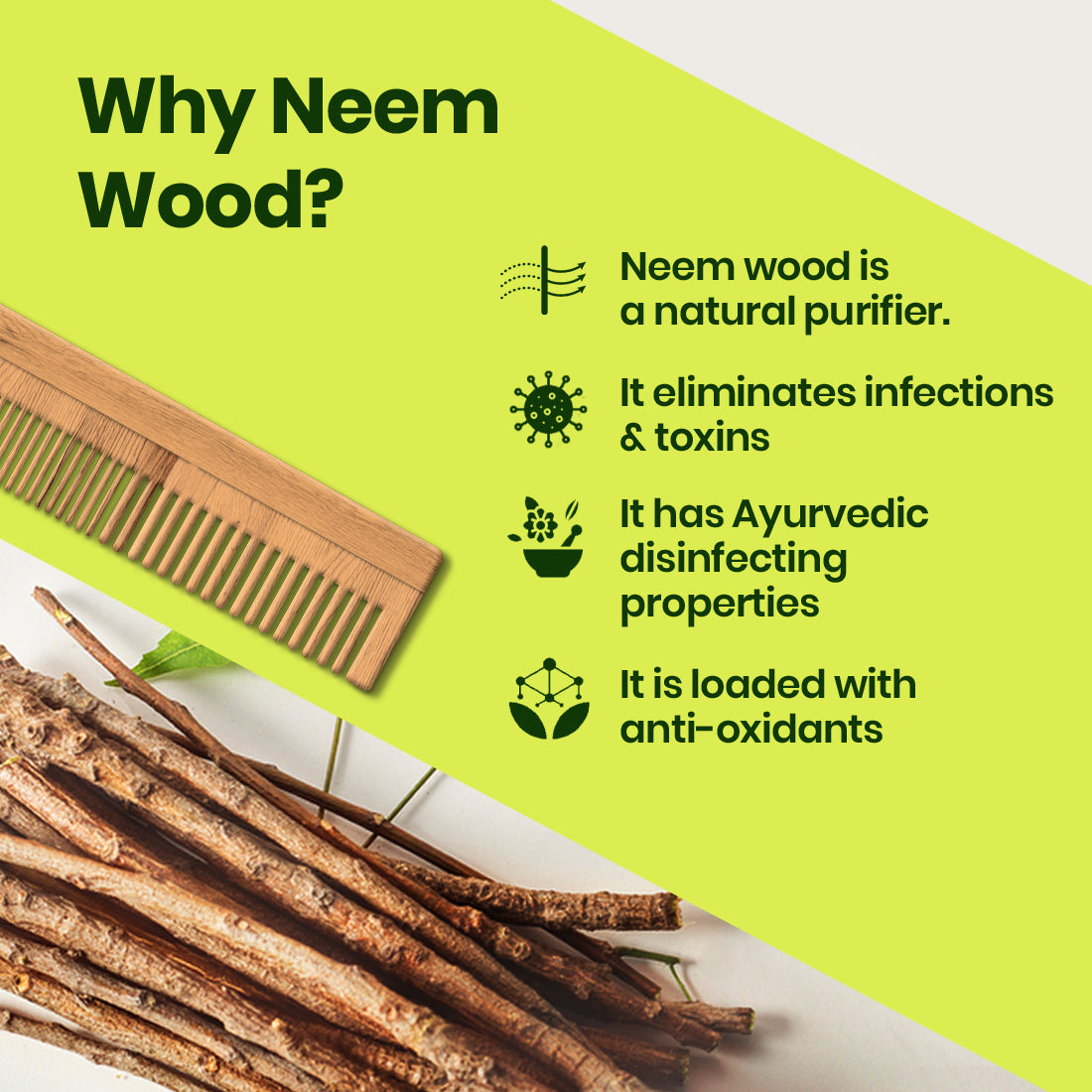 Wooden Neem Wood Comb For Household