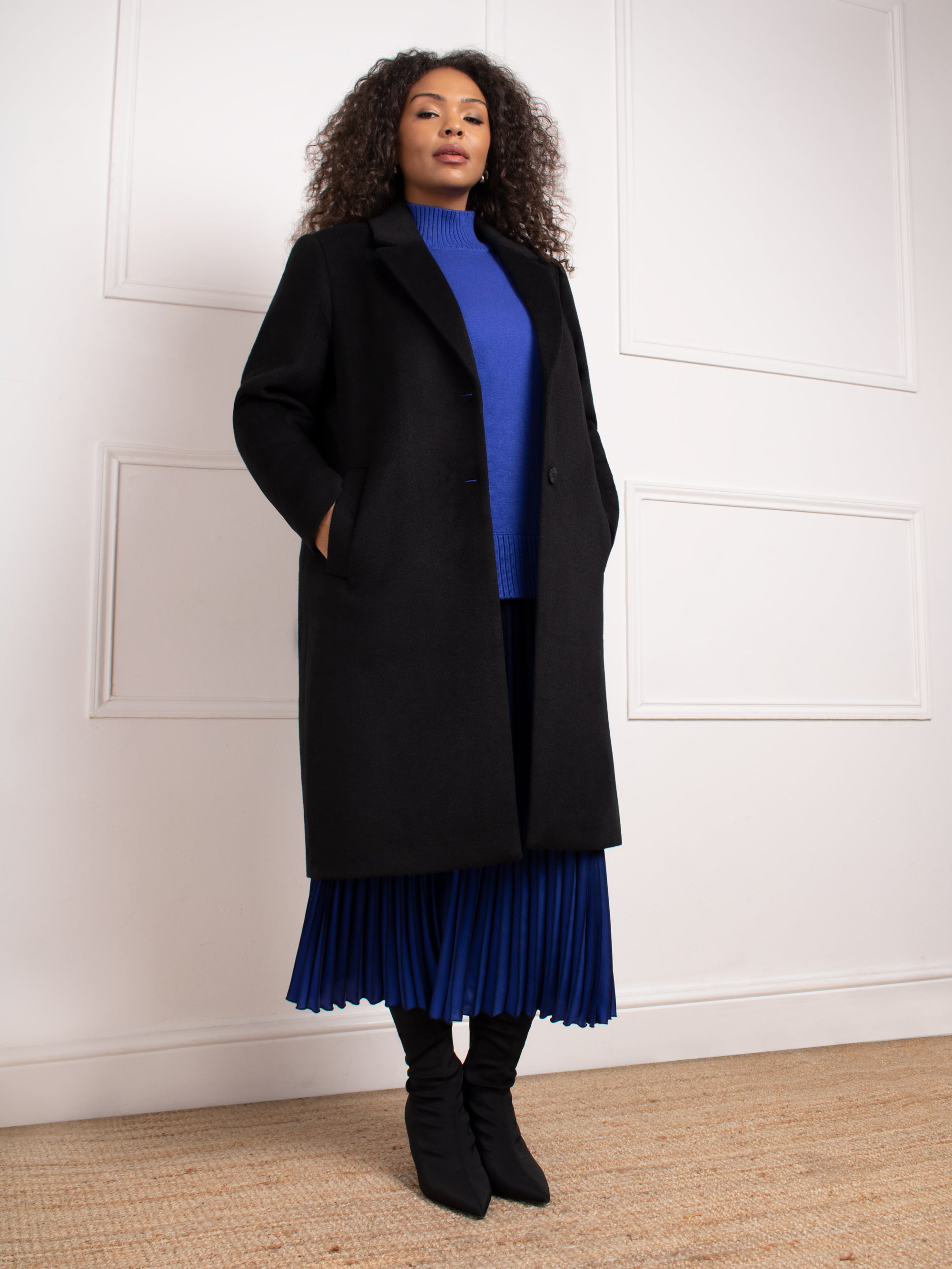 Black Wool Blend Long Tailored Coat - Live Unlimited London product image