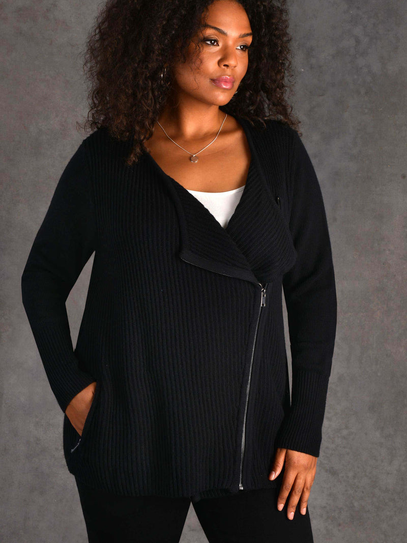 Black Star Detail Rib Cardigan - Size Clothing from Live Unlimited London