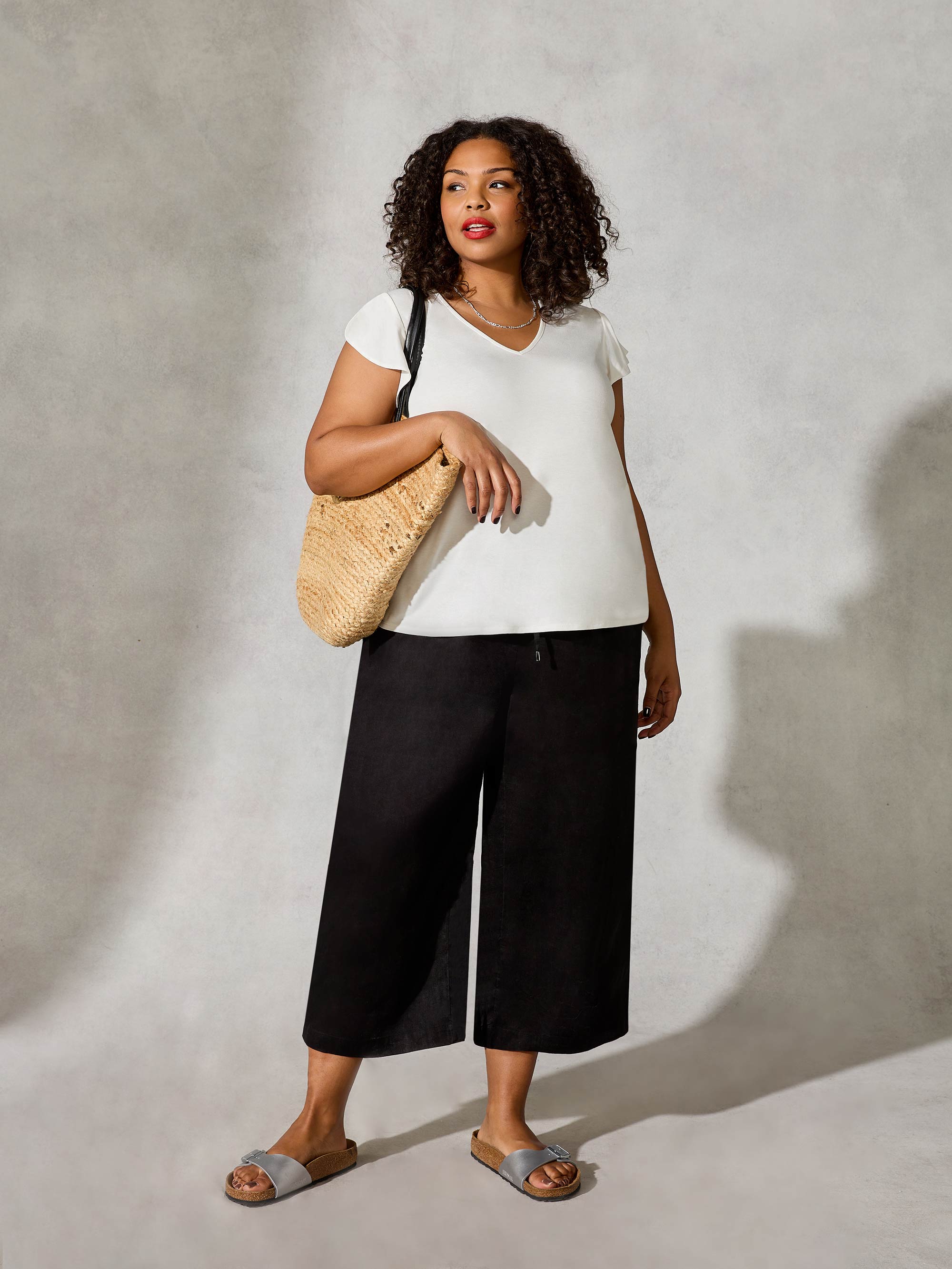 YOURS Plus Size Black Elasticated Cool Cotton Cropped Trousers | Yours  Clothing