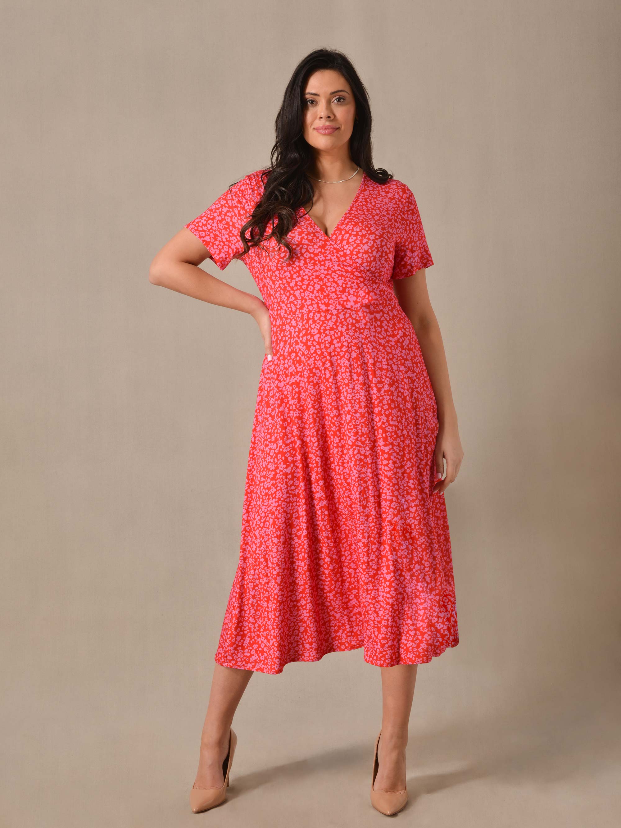 YOURS Curve Plus Size Red Ditsy Print Midaxi Dress