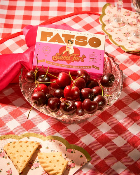 FATSO Vegetarian Chunky Chocolate Bar 150g - Sweet Tart Cherry, Almond and Shortbread