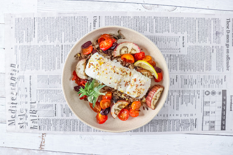Halibut with tomatoes recipe plated